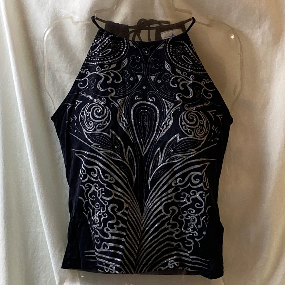 Elegant Black and Silver Sparkle Patterned Halter